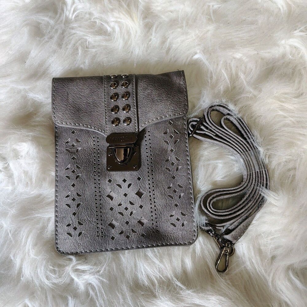 Minicat Crossbody Studded Small Adj Strap RFID Block Purse Vegan Leather